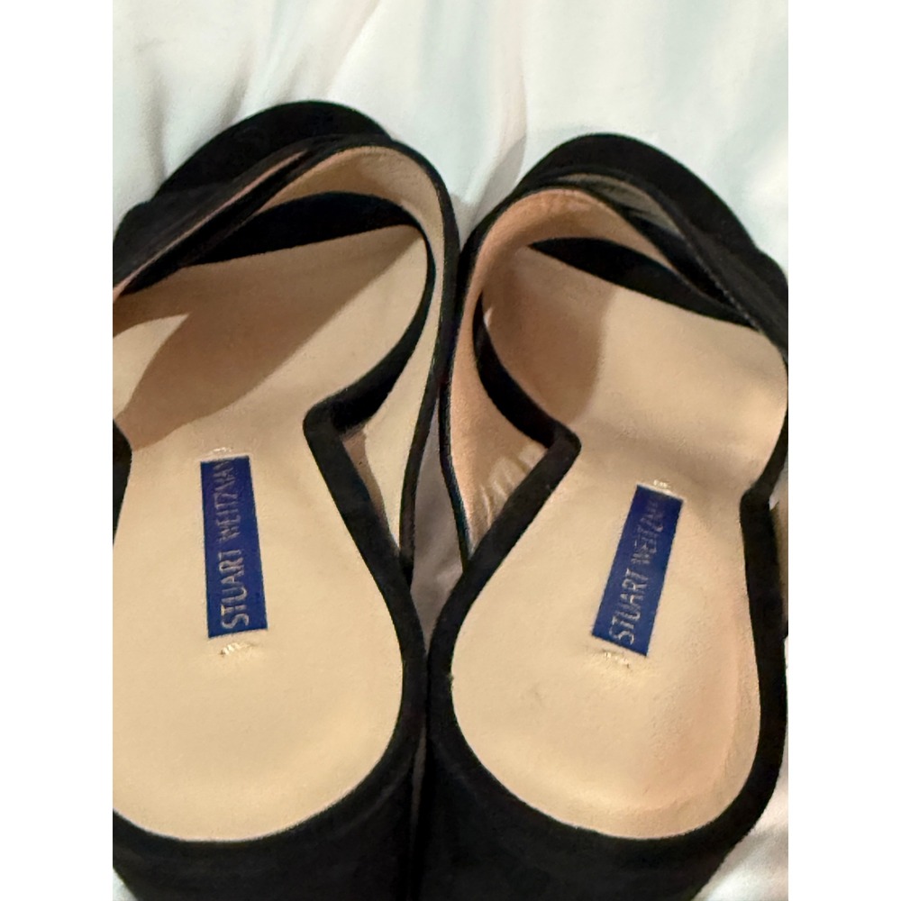 Stuart Weitzman Galene Black Suede Block Heel Mules Open Toe Sandals Spain 8.5 - Picture 2 of 10